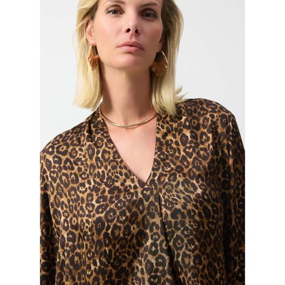 NWT Joseph Ribkoff Beige/Black Satin Animal Print Top Size 8 Style 244253 - Picture 6 of 10